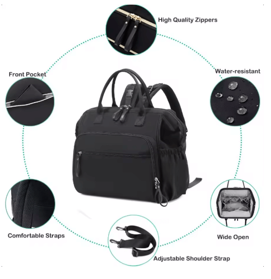 Convertible Diaper Bag Tote – Stylish Sac Mommy Bag 14 Pockets