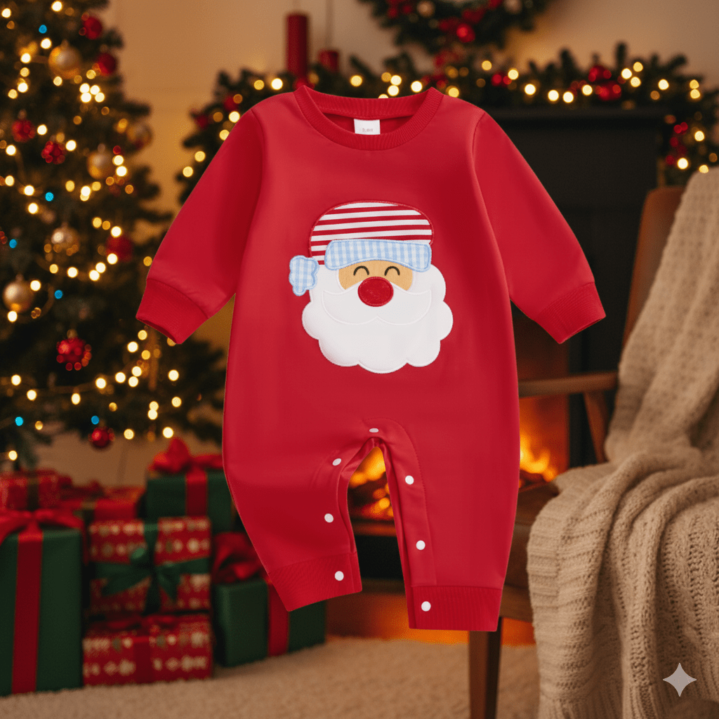 Cute baby Christmas romper winter outfit with Santa design
