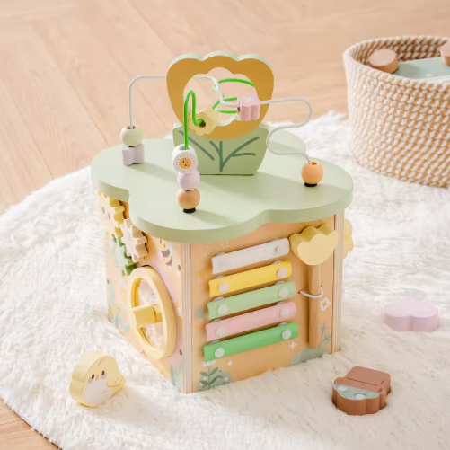 ROBOTIME Wooden Montessori Activity Cube – 9 in 1 Baby Activity Center | Educational Toys for Toddlers