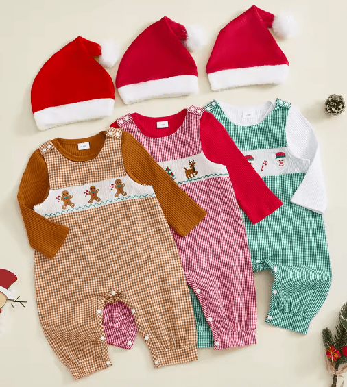 Christmas baby outfit long sleeve romper and hat set