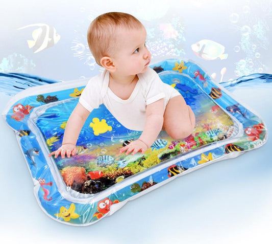 Colorful PVC water-filled baby play mat for tummy time and sensory development — inflatable toy for newborns and toddlers, easy to fill and fol