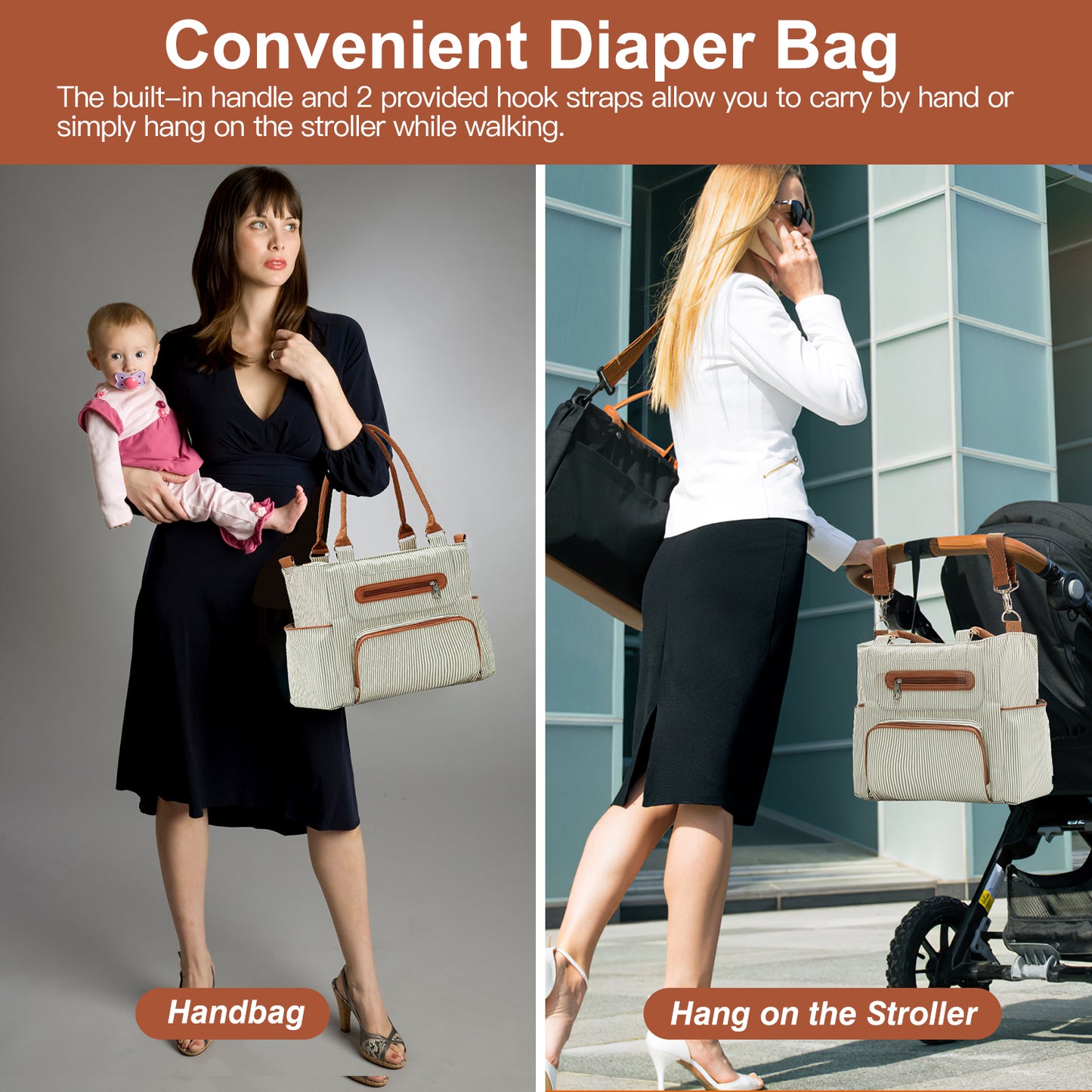 Portable diaper bag set for moms with burp cloths and organizer bags