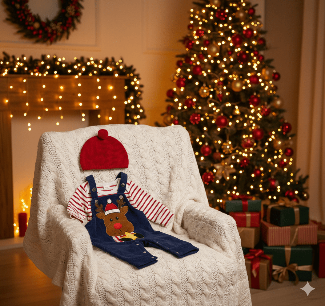 Christmas baby outfit with red and white romper and Santa Claus embroidery for newborns