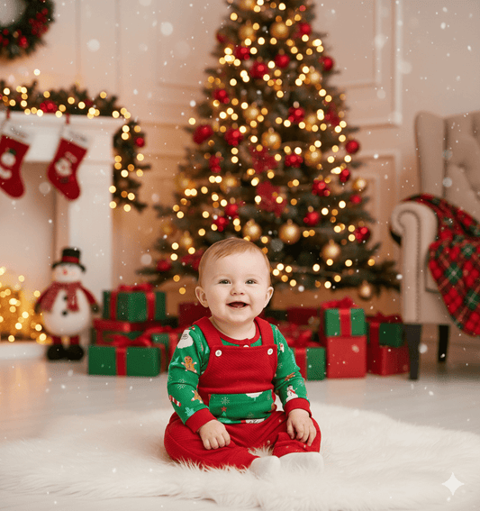 Christmas toddler outfit set with Santa Claus print romper and pants