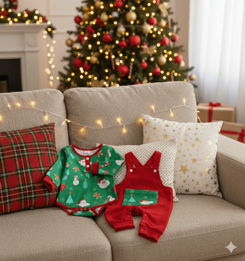 Red festive baby outfit with Santa design for boys and girls