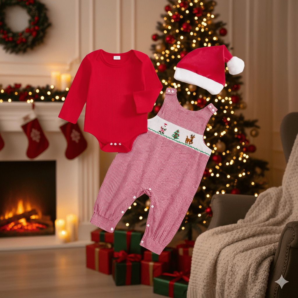 Baby boy and girl Christmas outfit cotton romper set