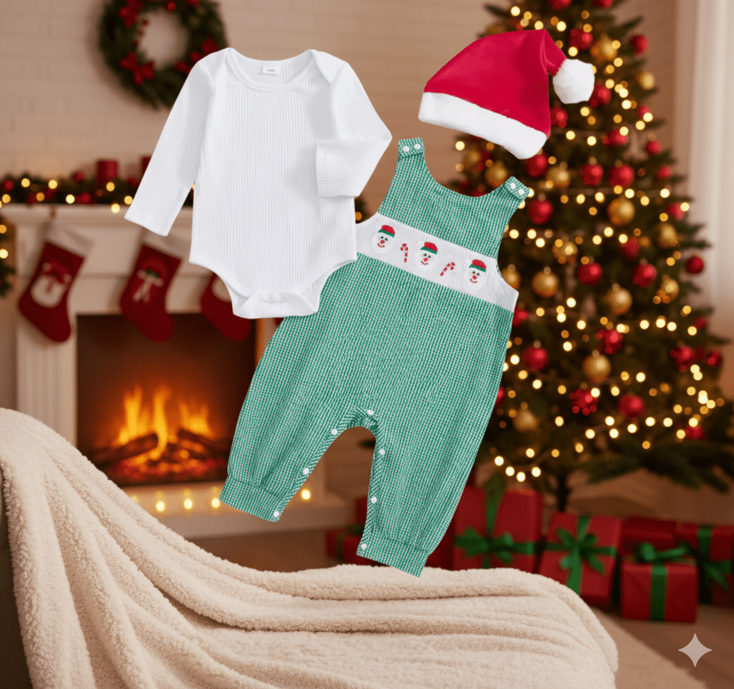 Infant Christmas clothes set with Santa hat for photoshoot