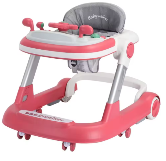 2 in 1 Baby Walker with Removable Feeding Tray & Music Tray – Foldable Toddler Walker for Learning to Walk