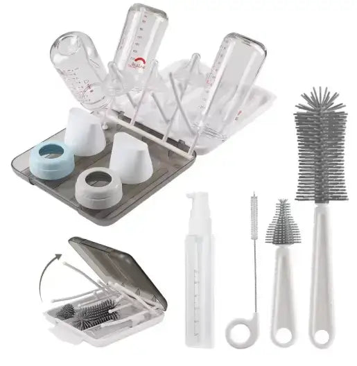 6-in-1 Baby Bottle Brush Cleaner Set | Portable Baby Bottle Cleaning Kit with Drying Rack & Soap Dispenser