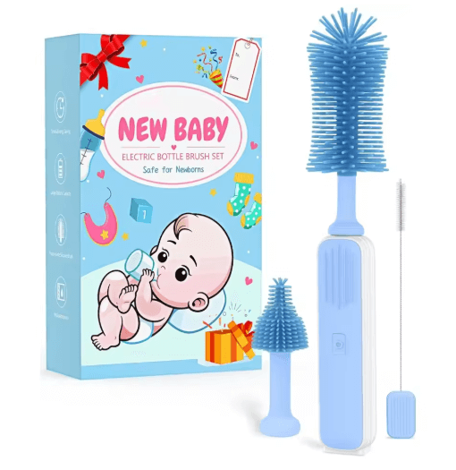Electric Baby Bottle Brush – Rechargeable 360° Bottle Cleaner with Food-Grade Silicone, 2-Speed Motor & Long Battery Life | Newborn Essential Gift