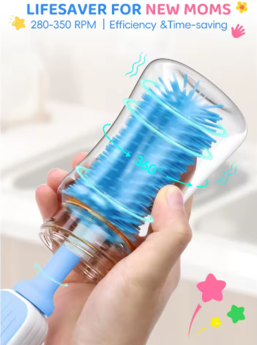 Yasew electric baby bottle brush cleaner, rechargeable 360° rotation bottle cleaner with silicone bristles, newborn essential baby shower gift for moms.