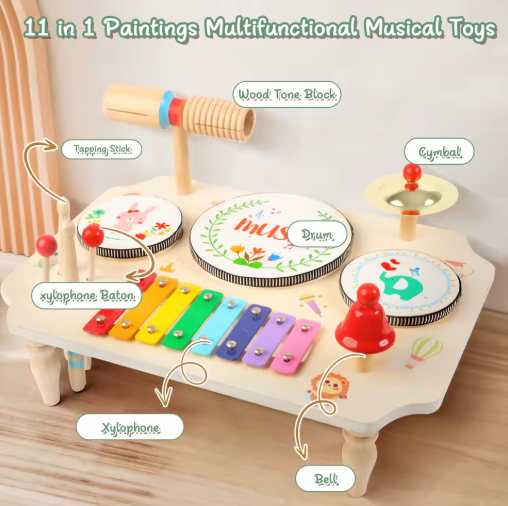 Wooden Drum Set for Kids – Montessori Musical Educational Toy