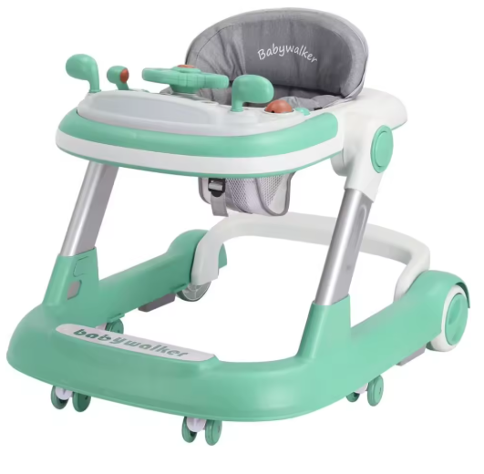 2 in 1 Baby Walker with Removable Feeding Tray & Music Tray – Foldable Toddler Walker for Learning to Walk