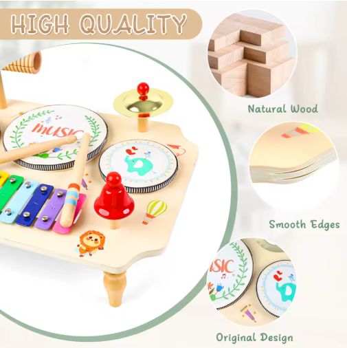 Wooden Drum Set for Kids – Montessori Musical Educational Toy
