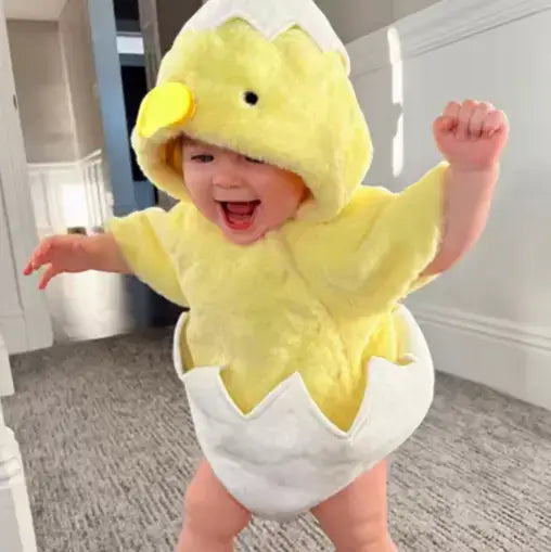 Infant Baby Chicken Costume Romper – Soft Fleece Hooded Animal Bodysuit for Boys & Girls, Winter Cosplay Outfit, Newborn Photography & Gift Idea