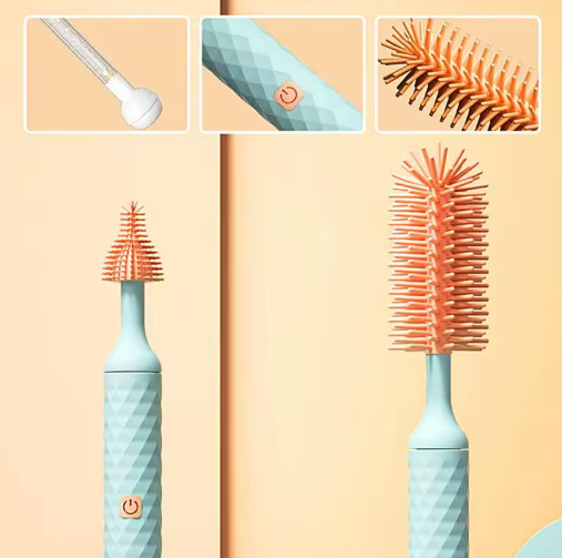 Electric baby bottle brush cleaner, rechargeable waterproof silicone bottle cleaner for newborns, feeding essentials cleaning tool for moms.
