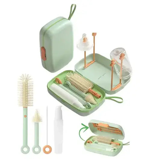 7-in-1 Travel Baby Bottle Cleaning Kit | Retractable Silicone Bottle Brush Set for Teat, Straw & Breast Pump | Portable Baby Bottle Cleaner