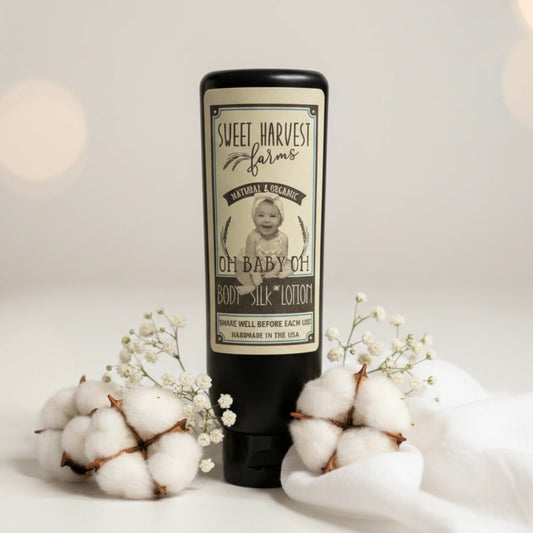 Organic baby lotion with cocoa butter, shea butter, and calendula for sensitive skin