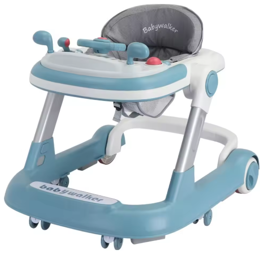 2 in 1 Baby Walker with Removable Feeding Tray & Music Tray – Foldable Toddler Walker for Learning to Walk